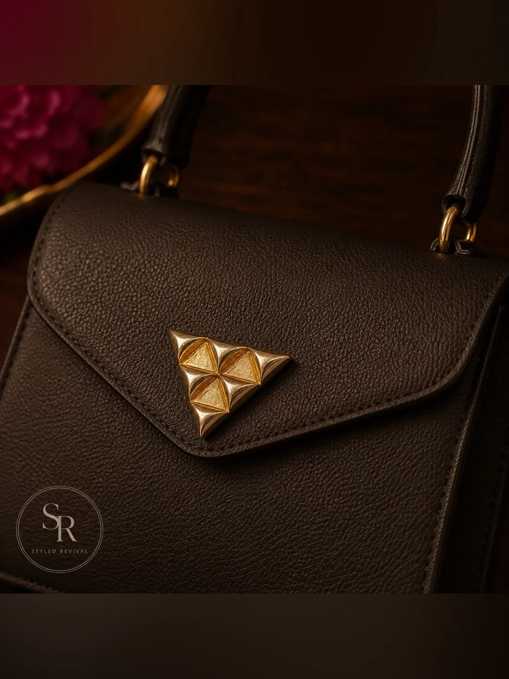 VTG Signed Hattie Carnegie Gold & Silver Tone Geometric Triangle Brooch Pin